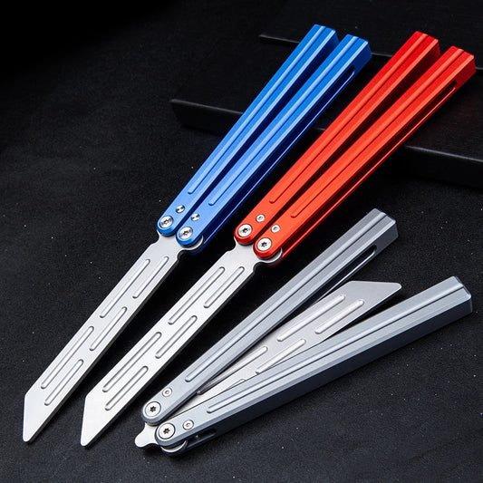 MANCOPE  Aluminum Handle Stainless Steel Blade Balisong Butterfly Trainer Blue HDD-01