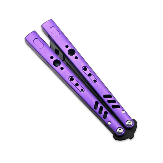 MANCOPE Aluminum 6061-T6 Handle 440C Blade Balisong Butterfly Trainer Purple SF2023
